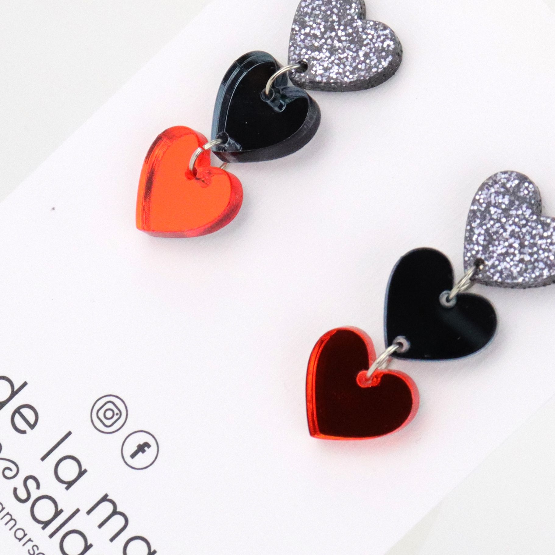 3 CORAZONES PARTY (Glitter plata, gris antracita y naranja) - Imagen 2