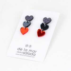 3 CORAZONES PARTY (Glitter plata, gris antracita y naranja)