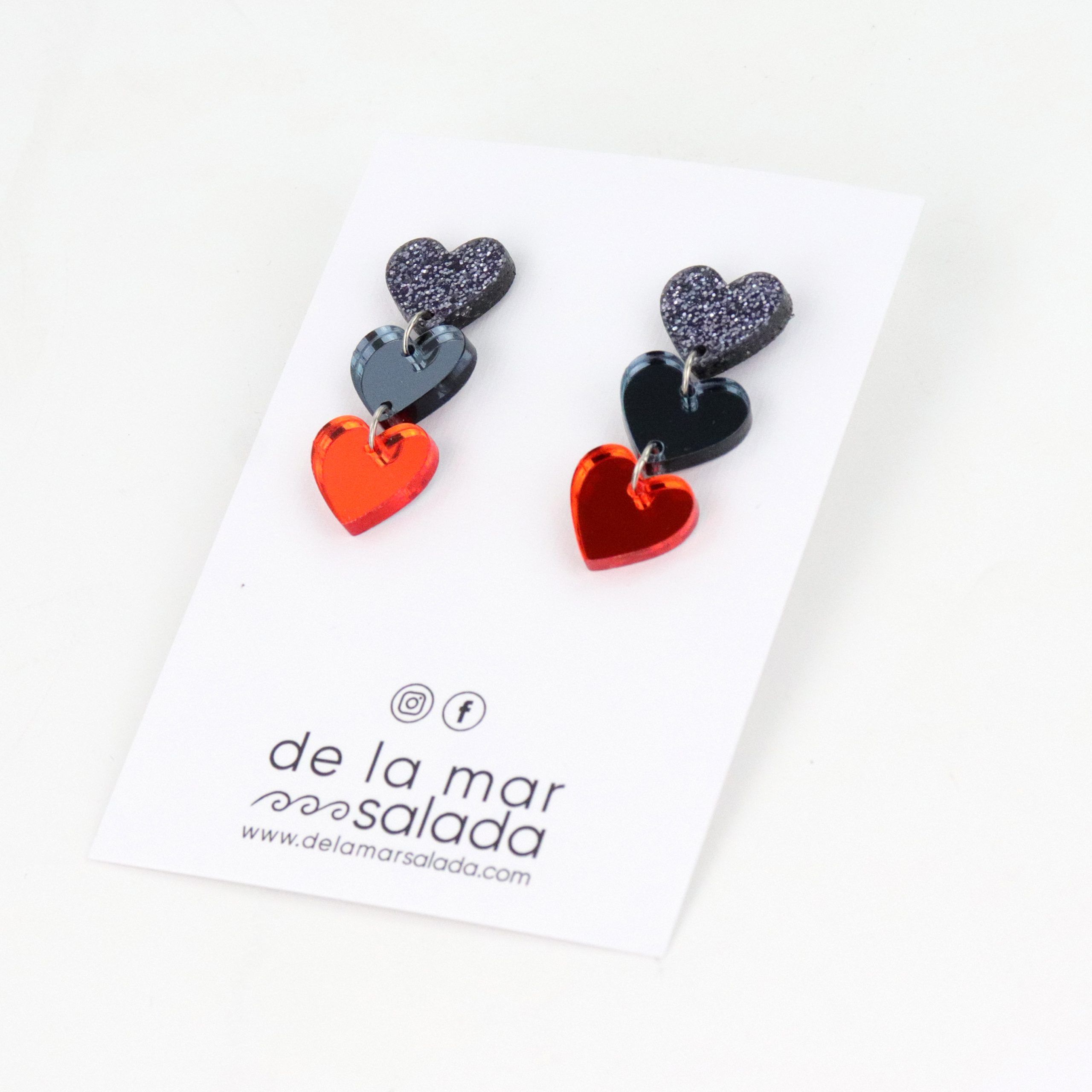3 CORAZONES PARTY (Glitter plata, gris antracita y naranja)