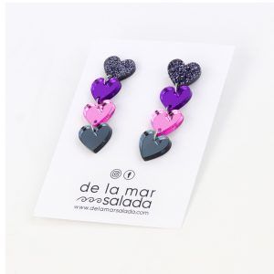 4 CORAZONES PARTY (Glitter plata, morado, rosa y gris antracita)