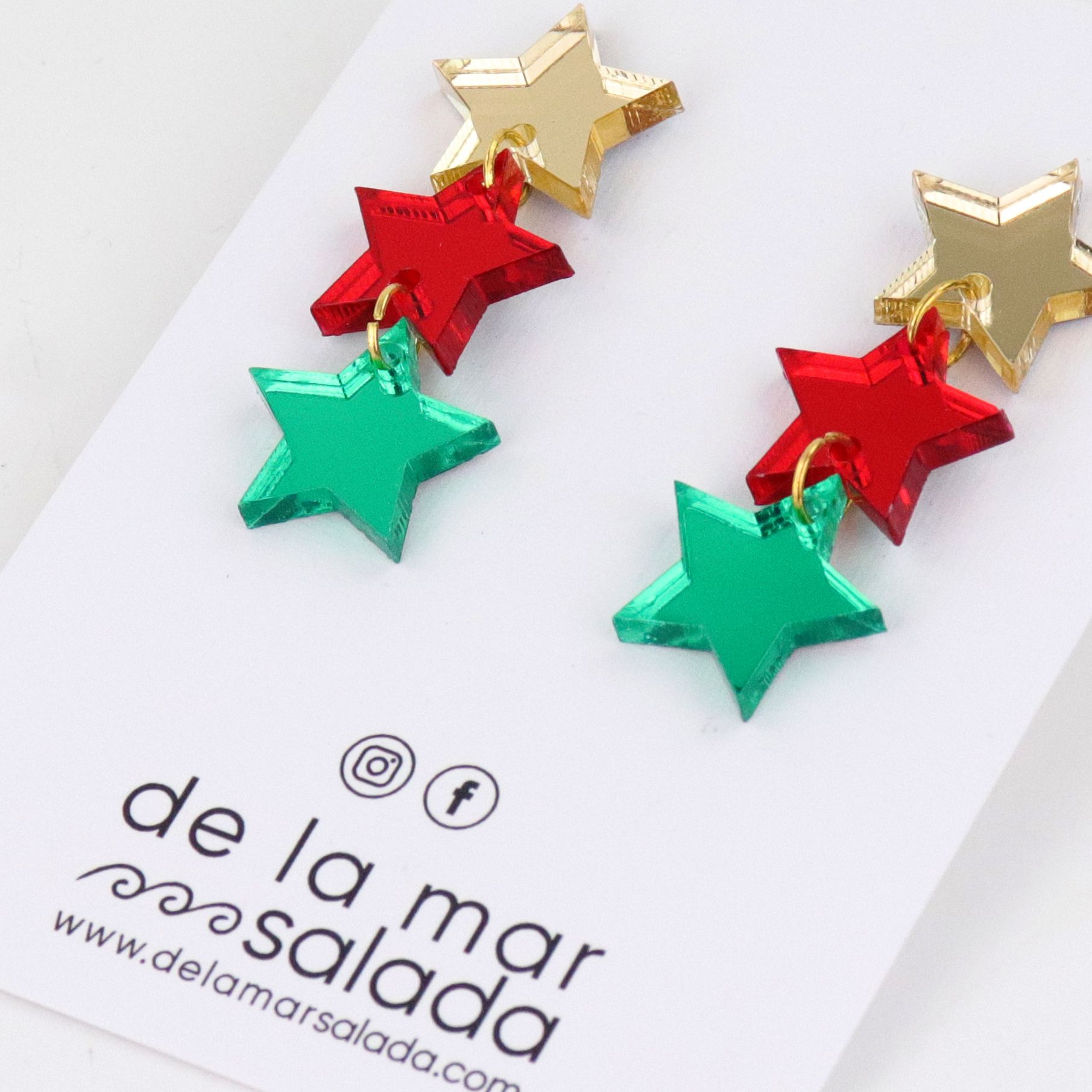 3 ESTRELLAS PARTY NAVIDAD (Rojo, verde y dorado) - Imagen 2